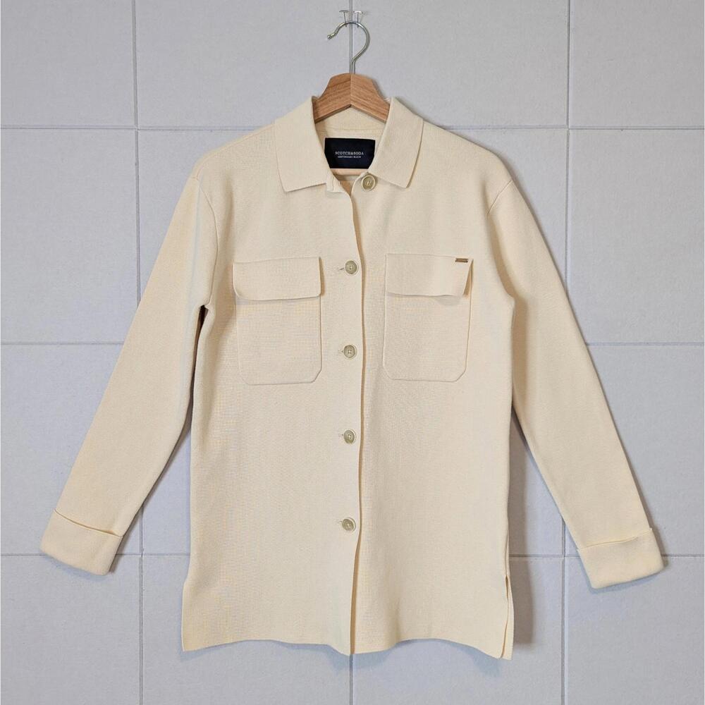 Scotch & Soda cream milano knit minimalist long overshirt